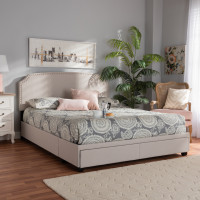 Baxton Studio Larese-Beige-King Larese Beige Fabric Upholstered 2-Drawer King Size Platform Storage Bed